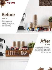 1pc Coffee Bar Accessories Organizer,Countertop, Tea & Coffee Storage,Kitchen Organiser Wooden Coffee Bar Accessories For Countertop Room Decor| Farmhouse Style Storage Kit For A Perfectly Organized Coffee Bar | Accessories Organizer For Cups, Coffee Pods, Sugar, Etc - Brown - View 5