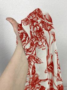 SHEIN Clasi Plus Size Women Floral Print Stand Collar Long Sleeve Loose Blouse