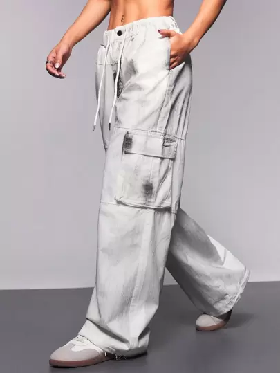 Streetz SHEIN Sport Women's Fashion Washed Distress Draw-String Waist Cargo Sports Pants