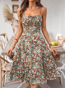 Breezaya 女式长款碎花吊带裙，露背，开衩，修身，适合聚会/约会 - 彩色 - 查看 3