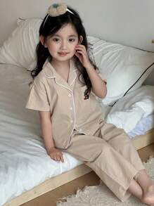 DAZY Conjunto informal de niña con blusa de manga corta a cuadros y pantalones, ideal para primavera/verano