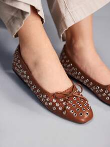 CUCCOO GRLICON 女士 Y2K 风格平底鞋，适合朋克、骑行者、酷女孩、万圣节、圣诞节、派对装扮 - 棕色 - 查看 2