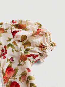 SHEIN MOD Plus Size Fruit Print Elegant Romantic Wrap Style Casual Vacation Dress. Tea Party Dresses.Dresses Summer - Multicolor - View 4
