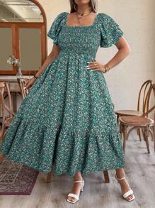 Weeklong Robe à imprimé floral style liberty avec taille cintrée, grande taille, tenue de détente/vacances pour femmes