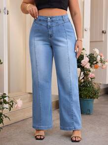 SHEIN Essnce Plus Size Casual Denim Pants, Suitable For Summer - Blue - View 1