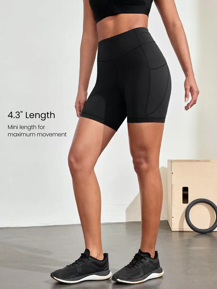 4.3" Powersculpt™ Flattering Butt Seam Adjustable Drawstring Waist Shorts With Side Pockets Non-Slip Grips High Impact Workout Running Training Gym