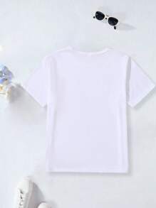 SHEIN 4 件套年轻女孩可爱字母爱心和动物印花圆领休闲 T 恤，日常穿着，夏季 - 彩色 - 查看 4