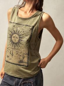 Bohemela 波西米亚风女士休闲纯色无袖针织上衣，宽松夏季款 - 綠色 - 查看 3