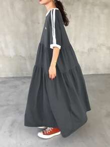 FRIFUL Women's Casual Colorblock Embroidered Long Dress