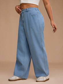 Forever 21 大码女式口袋设计阔腿宽松休闲百搭牛仔裤