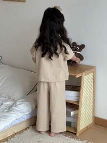 DAZY Conjunto informal de niña con blusa de manga corta a cuadros y pantalones, ideal para primavera/verano