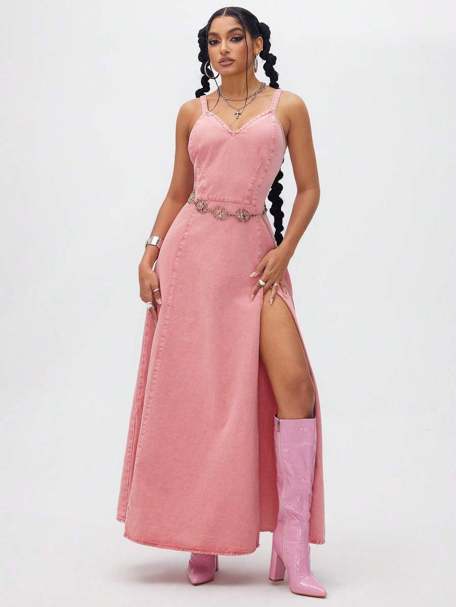 SHEIN Unity Robe en jean décontractée pour femme pour les sorties et les voyages - Rose bonbon - Voir 1