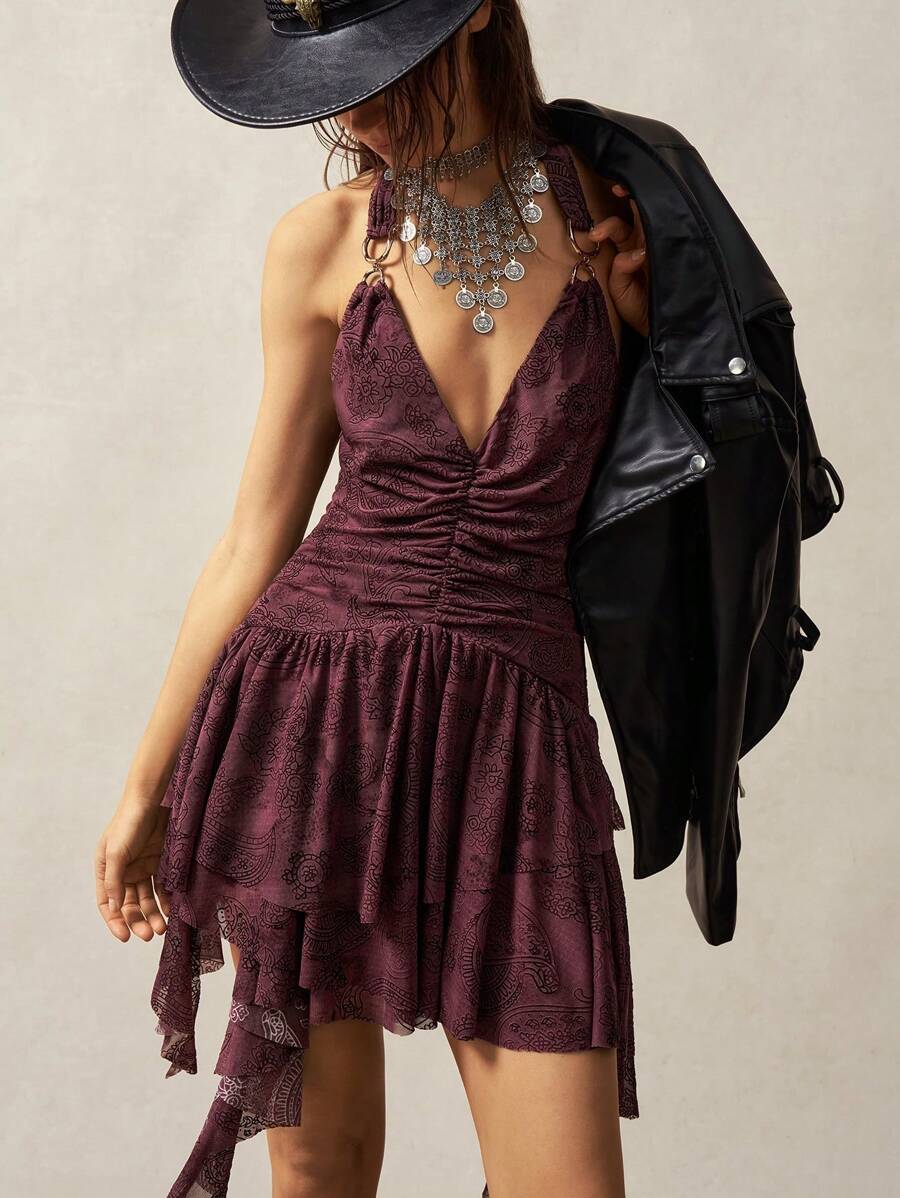 Bohemela Boho Women Backless Fitted Asymmetrical Hem Mini Knit Dress