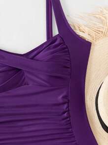 SHEIN Swim 1pc Women's Crossover Ruched Front One-Piece Swimsuit, Beach Holiday Bikini - Purple - View 5