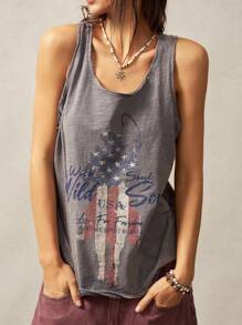 Bohemela Boho Solid Color Knit Crew Neck Sleeveless Washed T-Shirt For Women - Grey - View 5