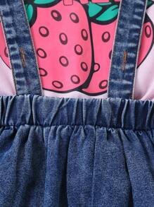SHEIN 2pcs/Set Young Girl Round Neck Short Sleeve T-Shirt And Suspender Shorts Set - Multicolor - View 4