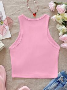 SHEIN EZwear 粉色花卉印花休闲简约圆领女式背心，适合夏季 - 粉色 - 查看 5