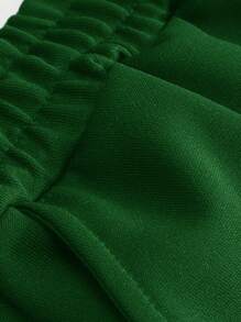 Manfinity Homme Loose Fit Men Solid Colour Drop Shoulder T-Shirt & Shorts Casual Two Pieces Set, Cozy Outfits - Dark Green - View 3