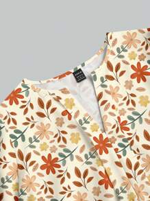 Glamance PATTERNIARY Artist Plus Size Apricot Ditsy Floral Long Sleeve Button Down Shirt, Suitable For Spring - Multicolor - View 5