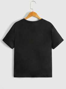 SHEIN Camiseta de manga corta con estampado de personaje reflectante y letras para niño preadolescente, uso casual de todos los días para verano