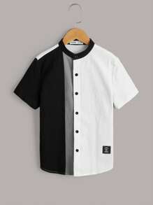 SHEIN Boys Patched Detail Colourblock Shirt - Grey - View 1