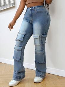 SHEIN Slayr Women's Multi-Pocket Flared Casual Versatile Denim Jeans