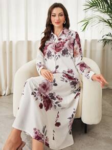 Lacomfia 2pcs/Set Women Large Floral Print Shirt And Skirt Set, Spring/Summer Fall Cloth For Women - Multicolor - View 7