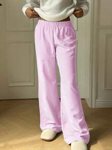 SHEIN 青少年女孩休闲和节日粉色条纹低腰弹力裤 - 粉色 - 查看 5