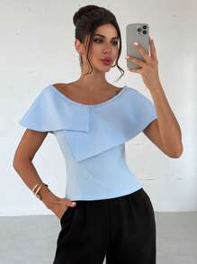 Firerie Blusa elegante e minimal chic da donna con spalla aperta e orlo asimmetrico, adatta per l&#39;ufficio e pendolarismo, per la primavera/estate