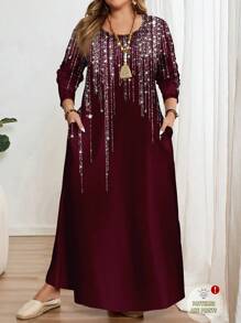 EMERY ROSE Đầm suông rộng tay dài cổ tròn in hình ngôi sao lấp lánh cỡ lớn, phù hợp cho mùa xuân và mùa thu - Nhiều màu - Xem 1