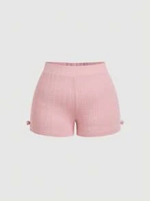 SHEIN MOD 大码女式提花针织吊带背心和短裤 2 件套，春夏装，女童休闲套装 - 粉色 - 查看 7