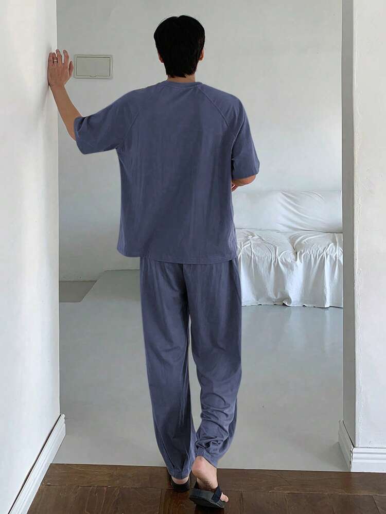 1 Set Men's Summer Solid Gray T-Shirt And Pants Matching Pajama Set, Fall Winter Clothes