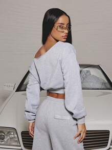 SUMWON WOMEN 露肩羊毛运动衫慢跑运动服运动服健身时尚两件套运动休闲舒适秋冬家居服