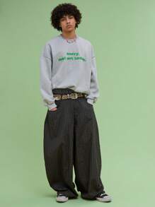 COUREZ Unisex Women Men Low Rise Baggy Barrell Fit Check Trousers Y2K Vintage - Grey - View 4