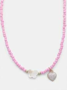 SHEIN Teen 3 Pcs Set Multi Colour Rice Bead Necklaces With Pendant