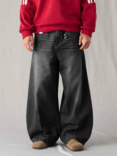 Manfinity Denimwave Men's Loose Fit Flared Legged Distressed Light Blue Denim Jeans