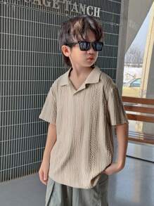 SHEIN Tween Boys' Solid Color Textured Collar Polo Shirt