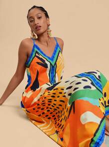 Travachic 女士 V 领不对称下摆印花度假连衣裙 - 彩色 - 查看 3