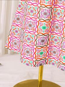 Tween Girls' Printed Elegant Ribbon Collar A-Line Dress - Multicolor - View 5