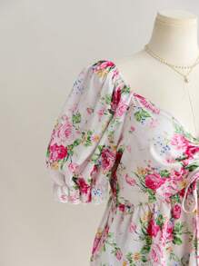 SHEIN WYWH Plus Size Romantic Holiday Short Sleeve Shirt Blouse