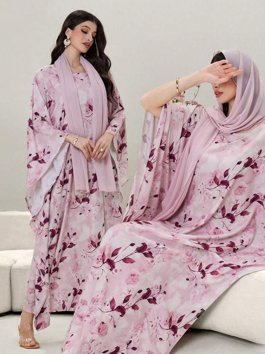 Al Najma Women's Turkish Long Dress & Arabic Traditional Long Robe Kaftan Jalabiya Dress - Pink - View 1