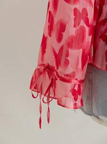 Soleia Áo cánh tay chuông cổ chữ V in họa tiết hoa Boho cỡ lớn cho nữ có dây buộc phía trước, thích hợp cho kỳ nghỉ, mùa thu/đông, ngày lễ tình nhân - Nhiều màu - Xem 7