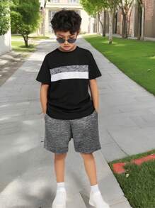SHEIN Boys Colourblock Tee And Shorts Set - Multicolor - View 6