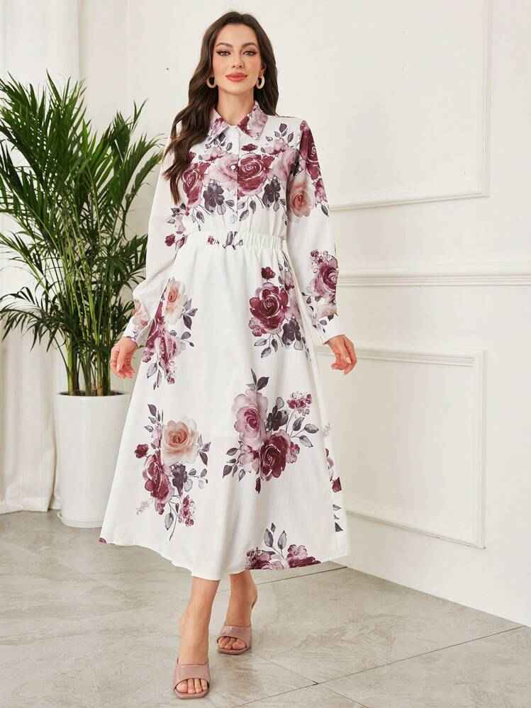Lacomfia 2pcs/Set Women Large Floral Print Shirt And Skirt Set, Spring/Summer Fall Cloth For Women - Multicolor - View 3