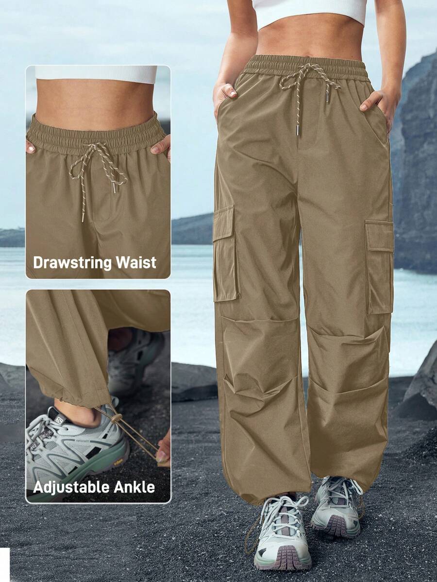 In My Nature 女士户外抽绳工装裤，简约时尚，适合夏季徒步旅行女装 - 卡其色 - 查看 1
