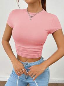 SHEIN PETITE Set de 3 piezas de camiseta de mujer de manga corta con pliegues para el verano - Multicolor - Ver 9