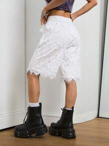 Coolane Calça Branca Transparente com Grafismos Florais em Renda para Mulheres, Ideal para Primavera e Verão, Festas e Encontros - Branco - Visão 6