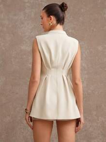 L'Amorae Summer Women Outfit, Women Clothes, Women's Sleeveless Beige Solid Color Fitted Tailored Blazer With Gold Buttons, Minimalist & Fashionable, Women Dresses, Summer Women Dresses, White Women Dresses, Elegant Women Dresses, Spring Women Outfits, Spring Women Dresses, Formal Women Dresses, Business Casual Women, White Dress, Mini Dress, Old Money, Office Women Outfits - Apricot - View 2