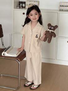 DAZY Conjunto informal de niña con blusa de manga corta a cuadros y pantalones, ideal para primavera/verano