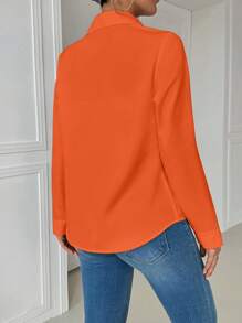 SHEIN Essnce Damen Lässige mit Kragen und Tasche taillierte weiße Langarmbluse